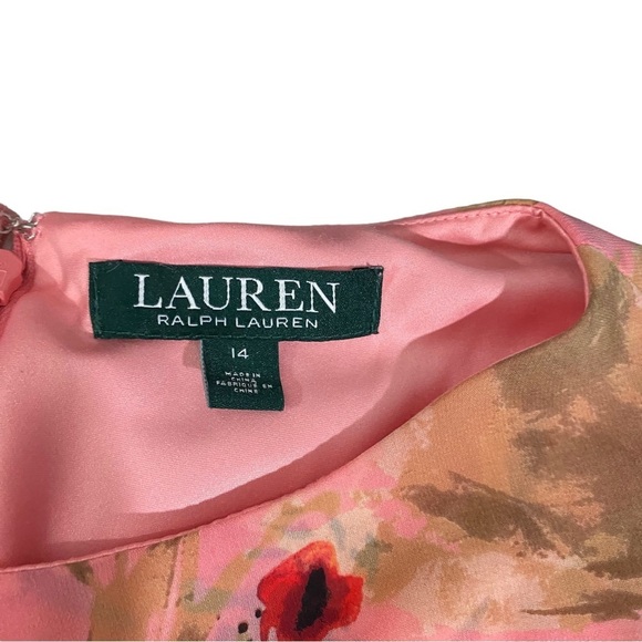 Ralph Lauren Women Coral Floral Sleeveless Lined 1/4 Zip Midi Shift Dress Sz 14 - Picture 15 of 15